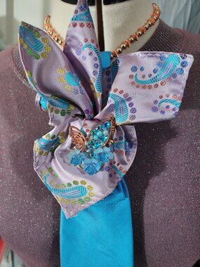 Statement Necktie Necklace with Handcrafted Brooch